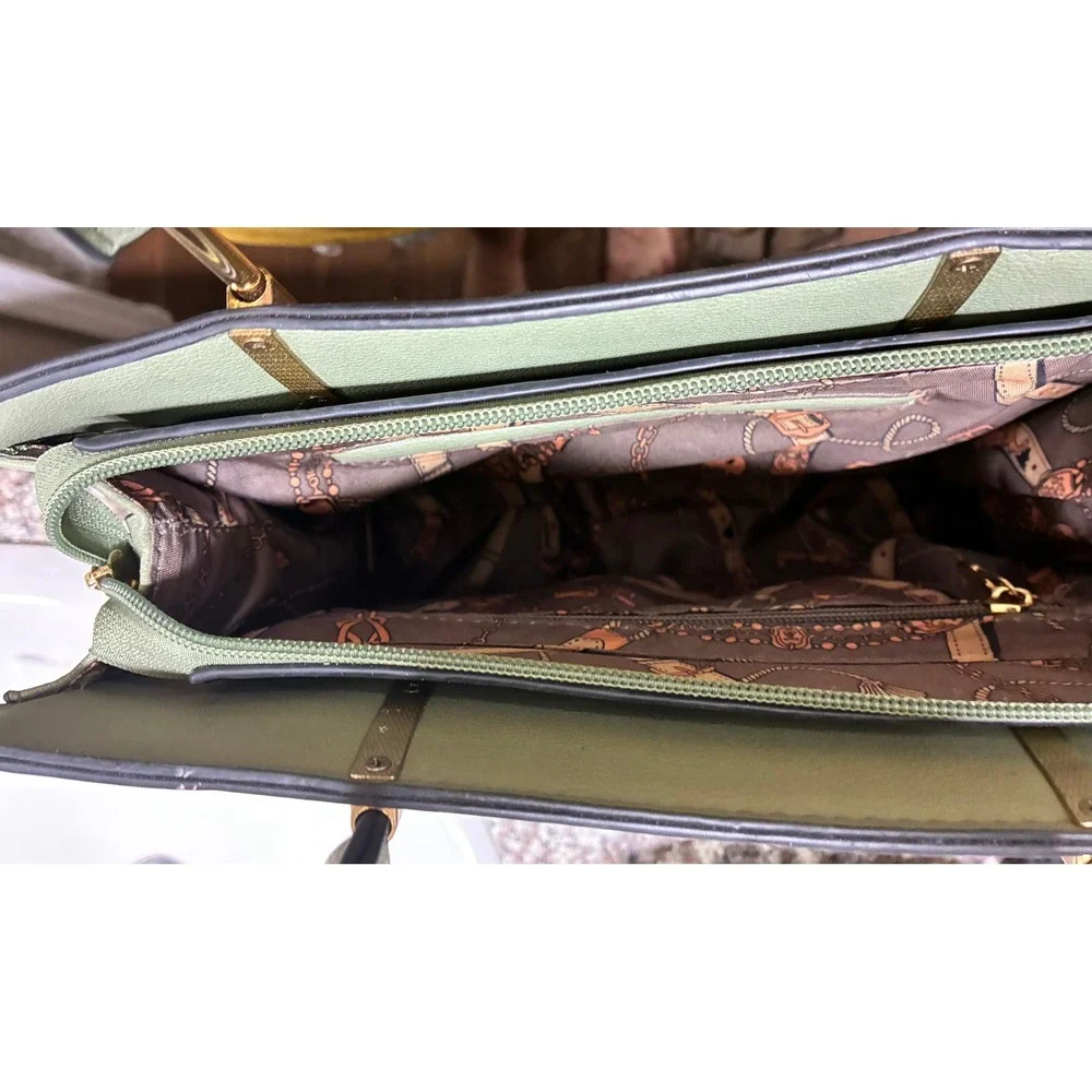 Sage Green Structured Satchel Handbag Gold Tone Hardware